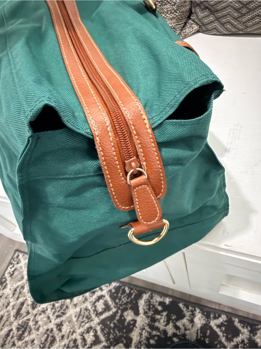Vintage Polo Ralph Lauren Green Canvas Leather Weekender Duffel Bag - Picture 4 of 12